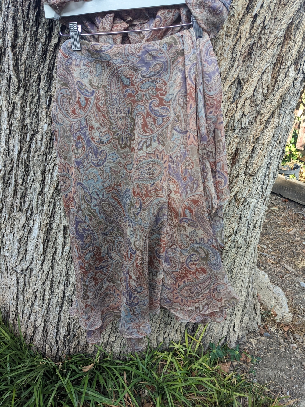 Ralph Lauren Paisley Asymmetrical Midi Skirt in Taupe, Rust & Slate - Picture 3 of 10